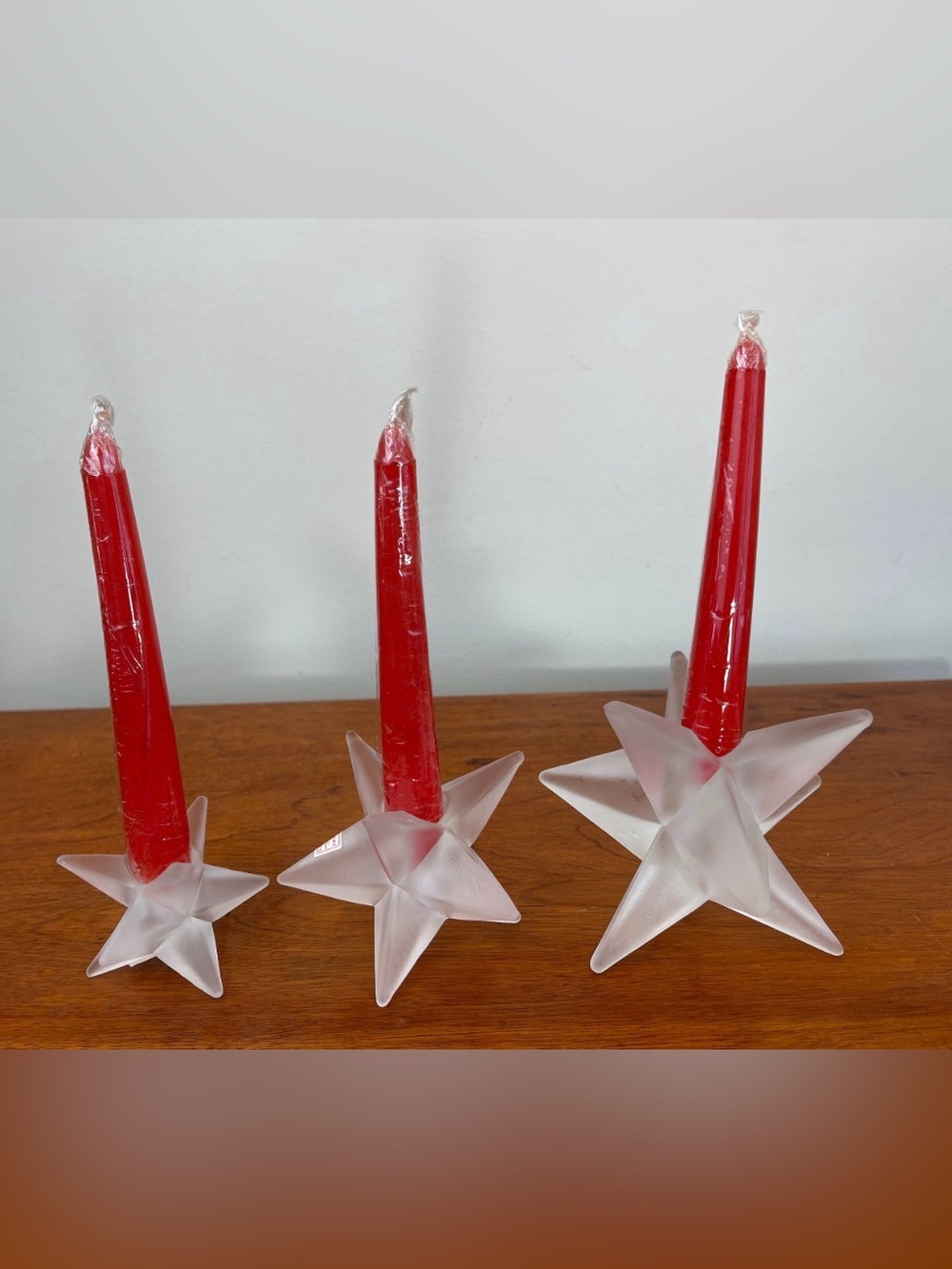 Vintage Star Candleholders | Frosted Clear Glass Christmas Decor - Picture 3 of 10